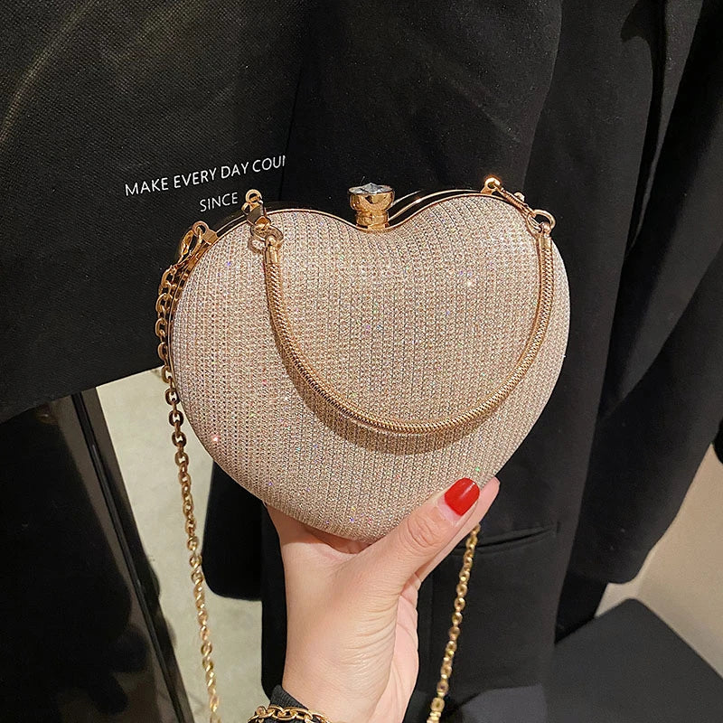 Evening Bags Chain Rhinestone Shoulder Bag Heart Small Crossbody Bags