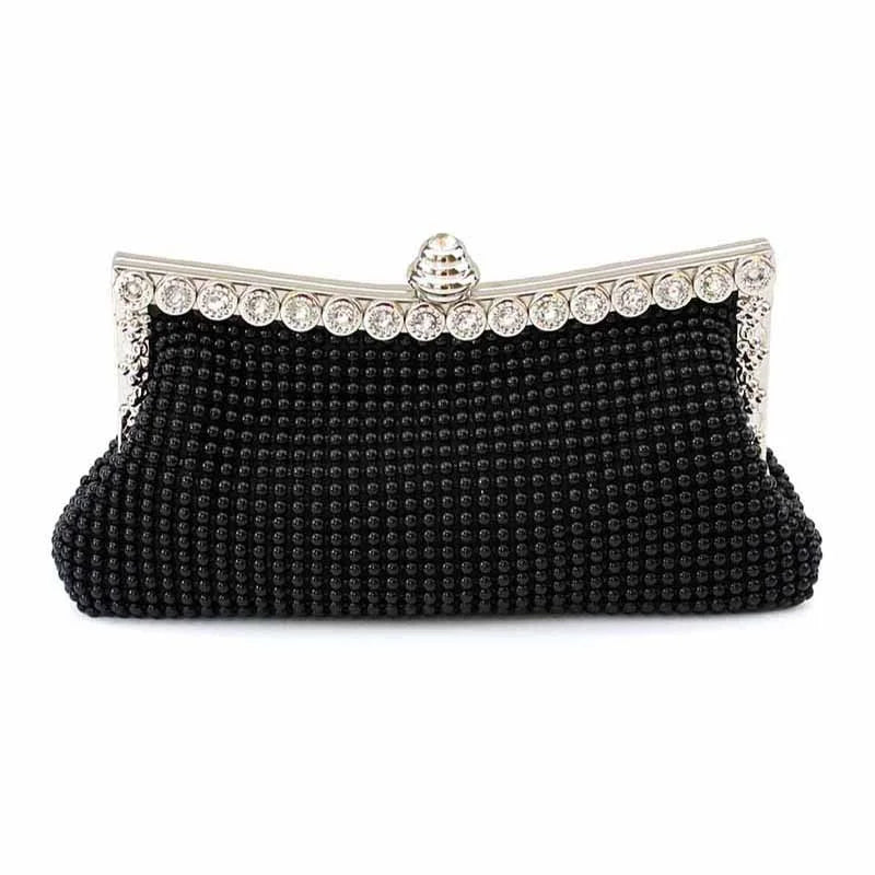 Glitter Bead Evening Clutch Bag Silver Handbag