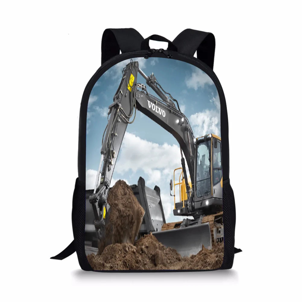 Excavating Machinery Element Printing Pattern School Backpacks for Teenager
