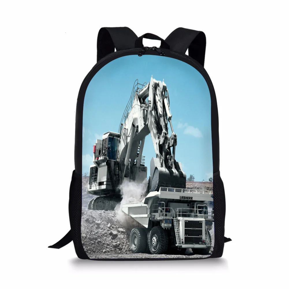 Excavating Machinery Element Printing Pattern School Backpacks for Teenager