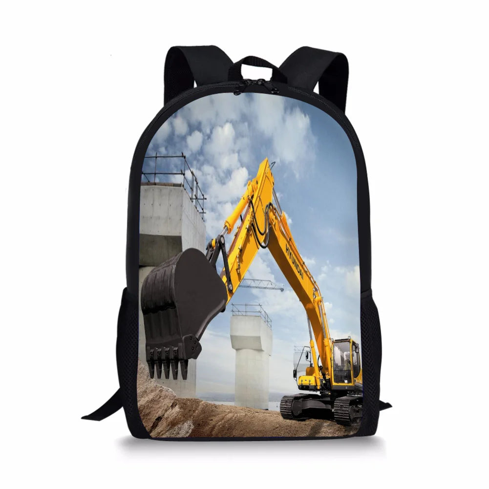Excavating Machinery Element Printing Pattern School Backpacks for Teenager