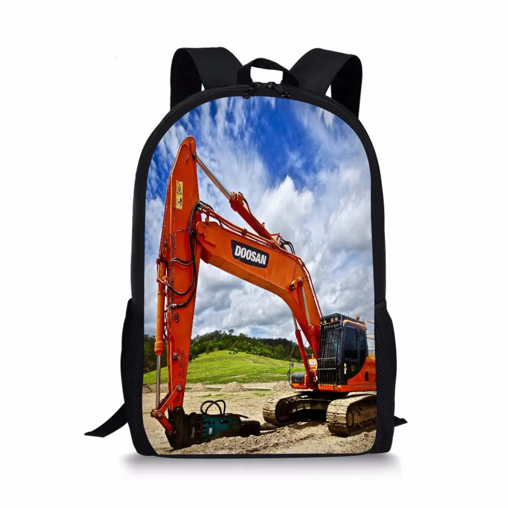 Excavating Machinery Element Printing Pattern School Backpacks for Teenager