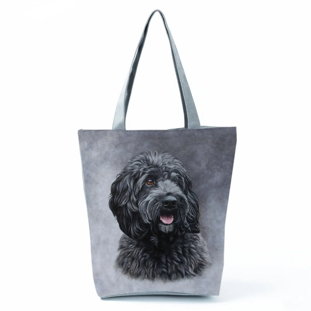 Oil Painting Dog Print Grocery Shopping Bag Papillon Pug Retriever Women Handbag
