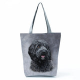 Oil Painting Dog Print Grocery Shopping Bag Papillon Pug Retriever Women Handbag