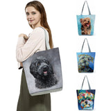 Oil Painting Dog Print Grocery Shopping Bag Papillon Pug Retriever Women Handbag