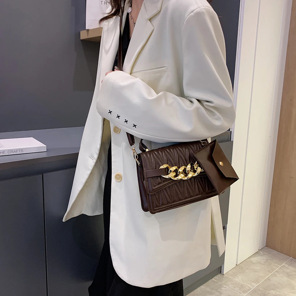 Vintage PU Solid Large Capacity Women Shoulder Bag