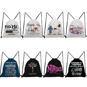 Cartoon Nurse Doctor Printed Backpacks for Students Drawstring Pocket