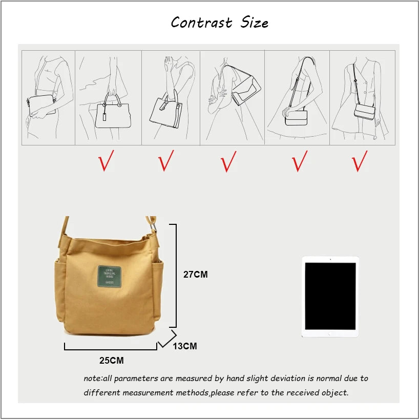 Casual Canvas Crossbody Bag for Women Large Capacity