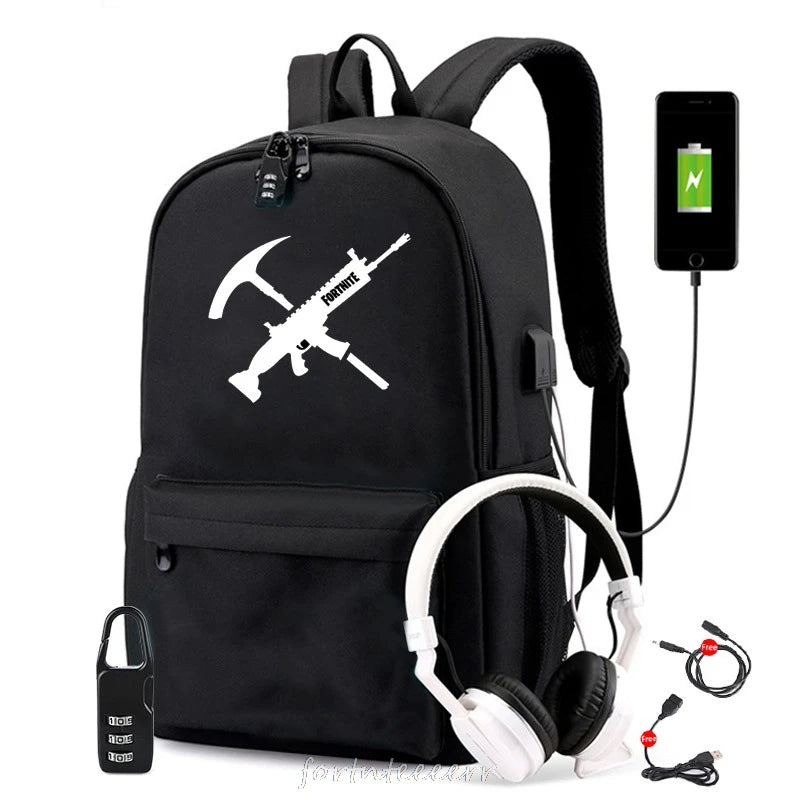 USB Charging Travel Canvas Backpack for Teenagers Boys
