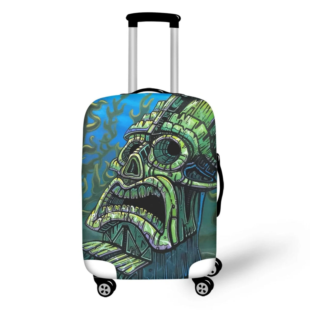 Cartoon Stone Statue Checked Luggage Cover