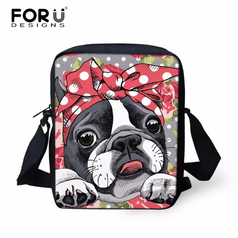 Boston Terrier Dog Print Women Messenger Bag Small Female Shoulder Crossbody