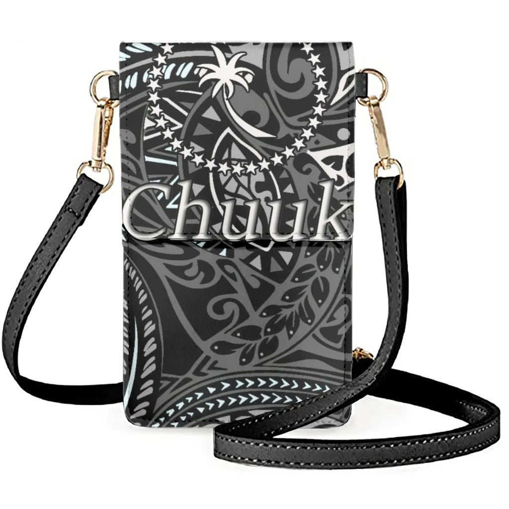 Chuuk Word Print Flip Phone Bag Tribal Ethnic Style Makeup Pouch