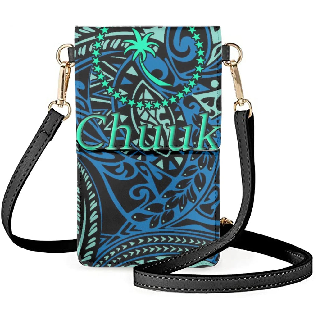 Chuuk Word Print Flip Phone Bag Tribal Ethnic Style Makeup Pouch