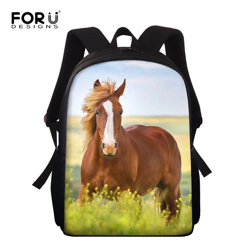 3D Horse Print School Bags for Girls Boys 15inch Kids Schoolbags