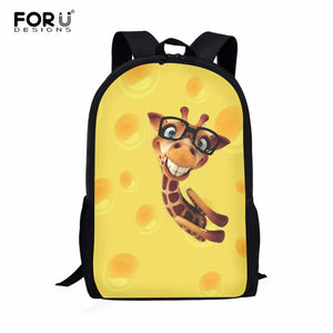 Cartoon Giraffe Printed Student's Shoulder Backpack for School Kids