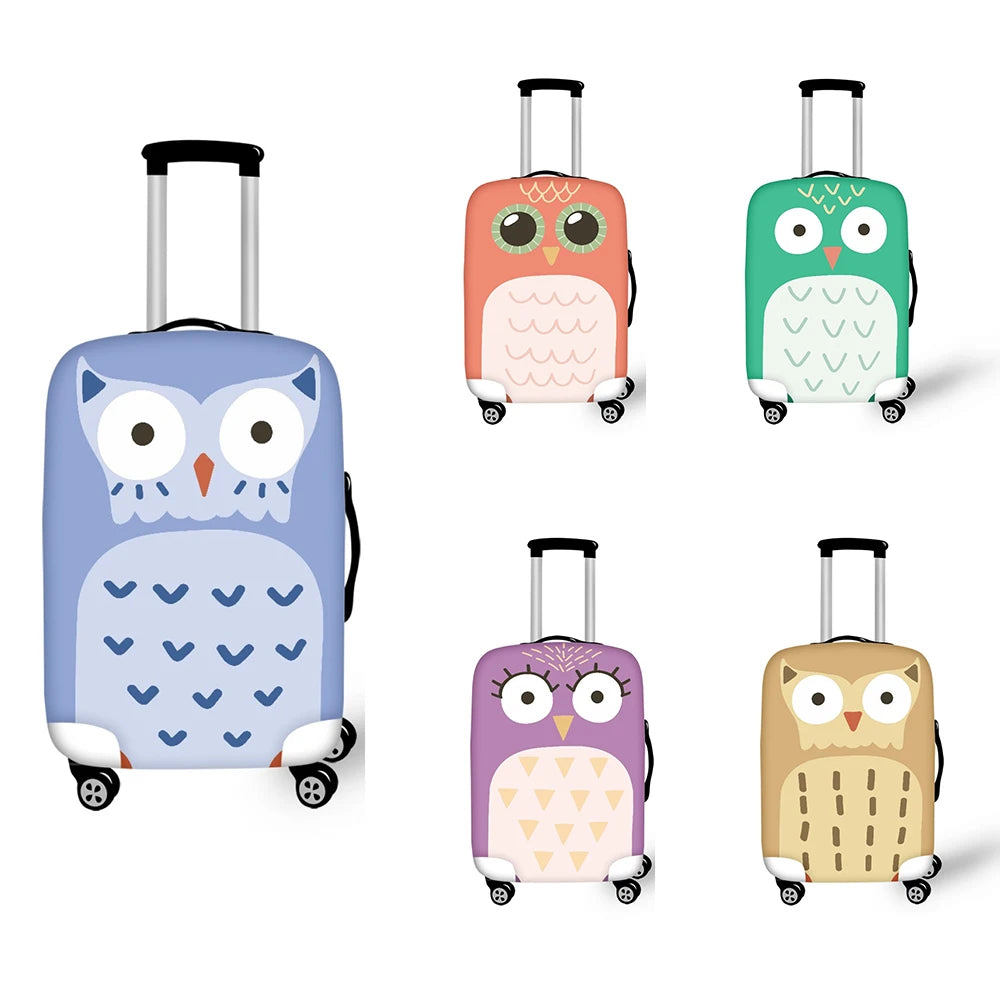 Purple Cartoon Owl Print Travel Hand Luggage Protective Cover Waterproof