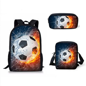 3D Water Fire Football Soccer School Backpack Set for Boys