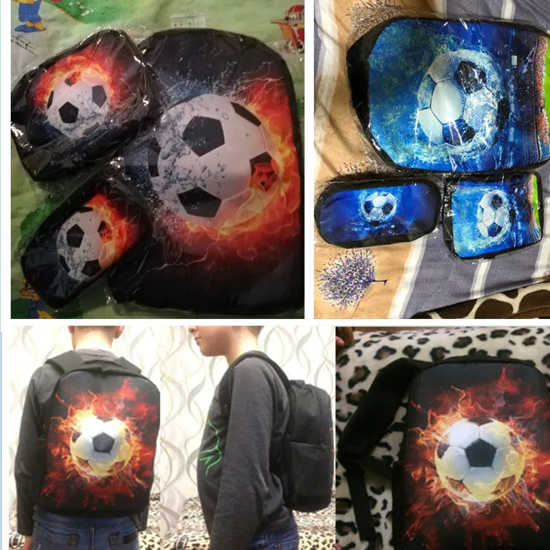 3D Water Fire Football Soccer School Backpack Set for Boys
