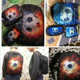 3D Water Fire Football Soccer School Backpack Set for Boys