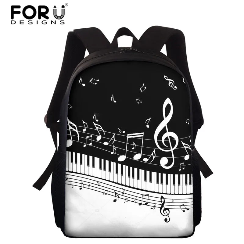 Music Note Schoolbag Piano Keyboard/Guitar Print Student Book Bag 15in