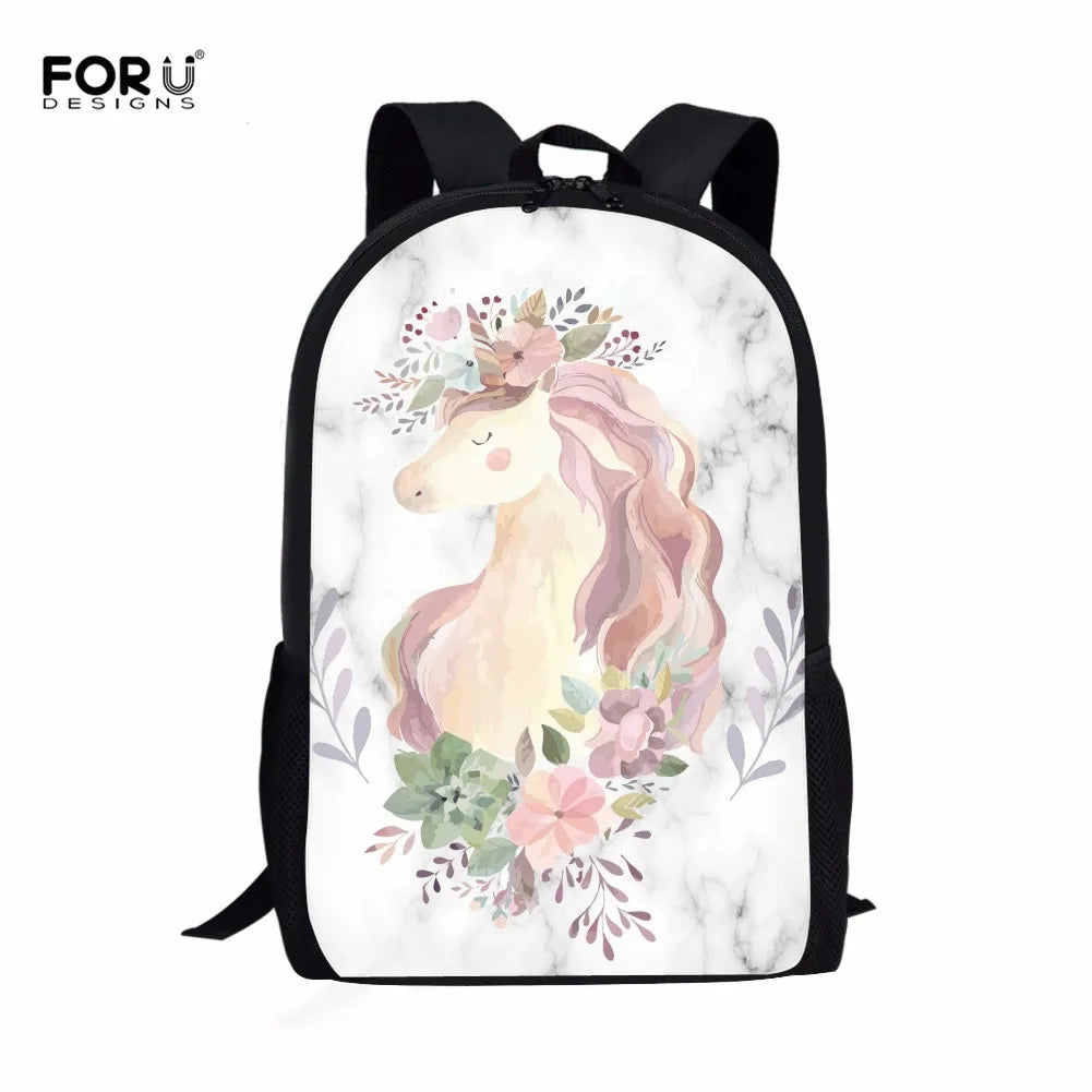 Oil Painting Horse Print School Backpack Girl Students 16inch Laptop Bag