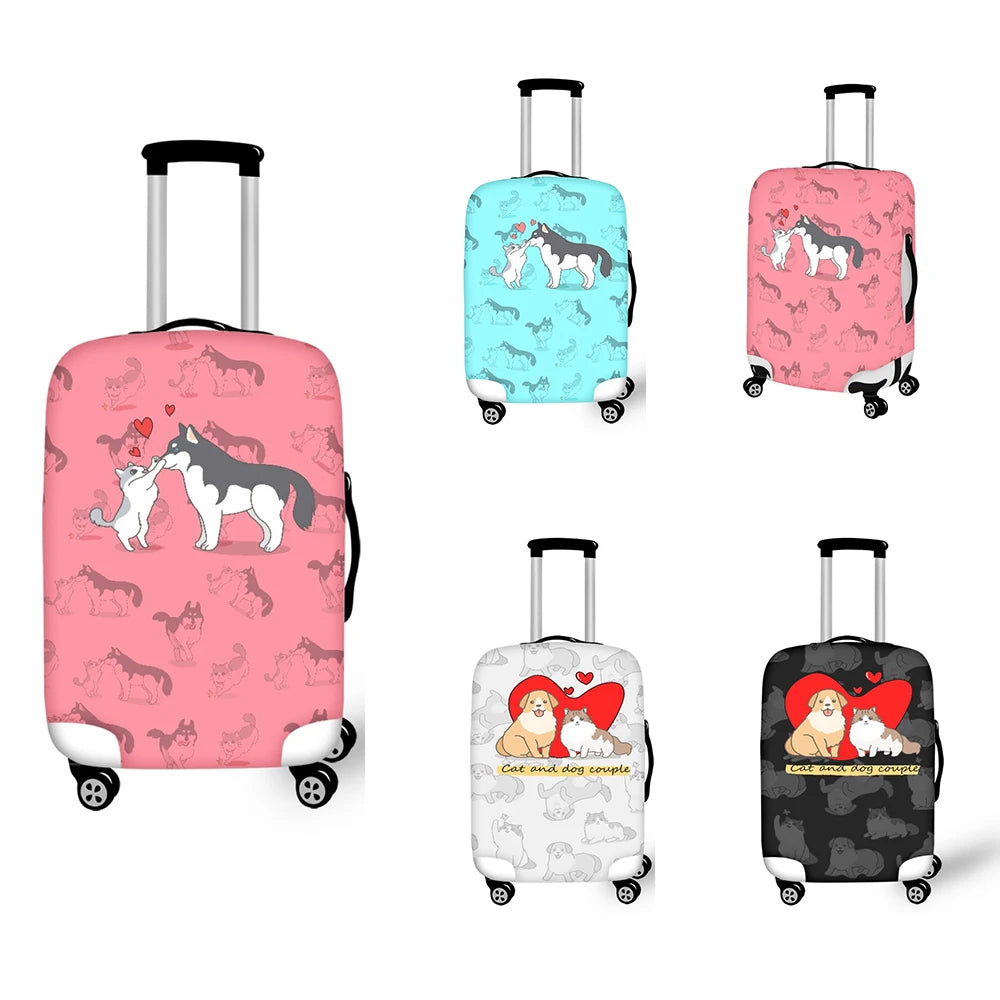 Cartoon Cat Dog Love Wheeled Luggage Cover for Kids
