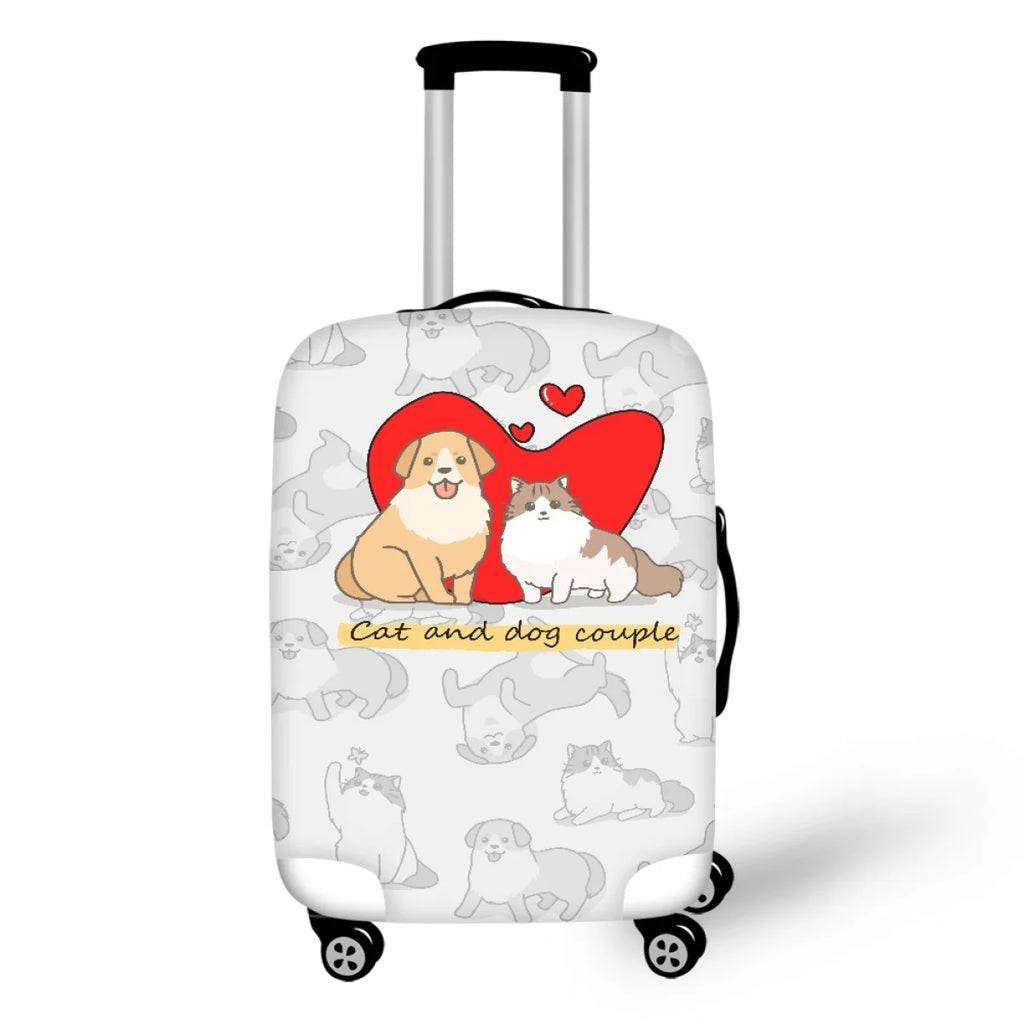 Cartoon Cat Dog Love Wheeled Luggage Cover for Kids