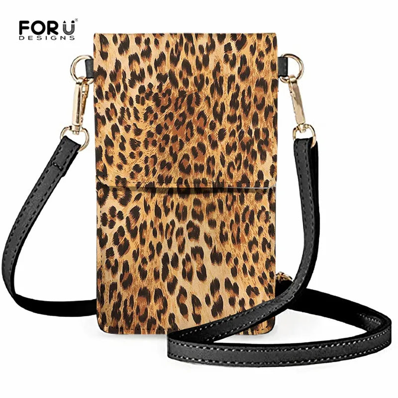 Leather Mini Crossbody Bag Leopard Pattern Phone Purse