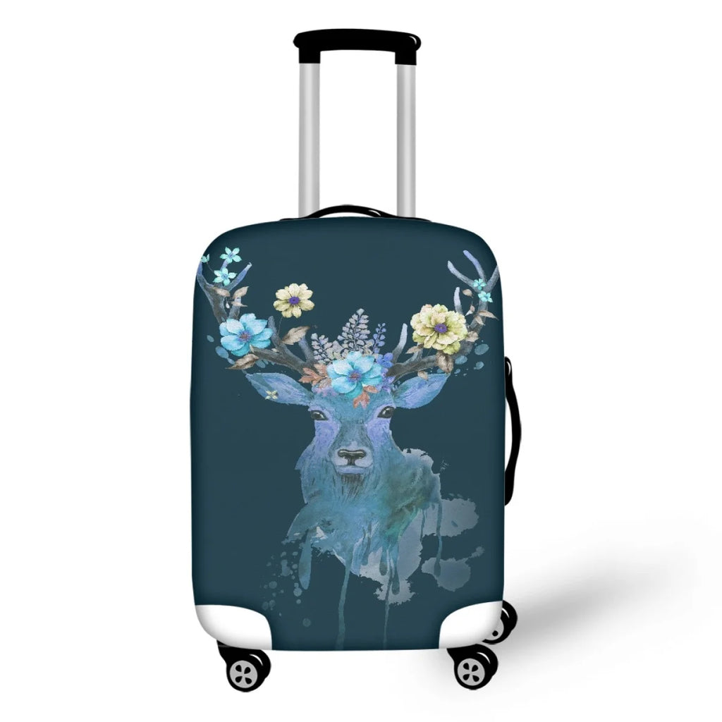 Purple Reindeer Floral Print Luggage Cover - Travel Accessories