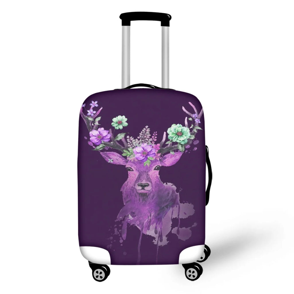 Purple Reindeer Floral Print Luggage Cover - Travel Accessories