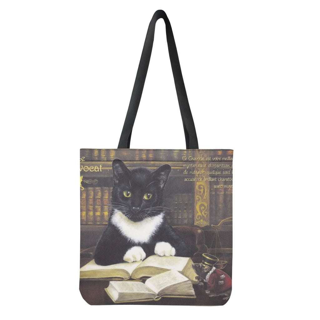 Cat and Books Tote Bag for Women