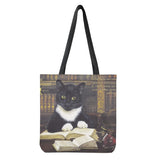 Cat and Books Tote Bag for Women