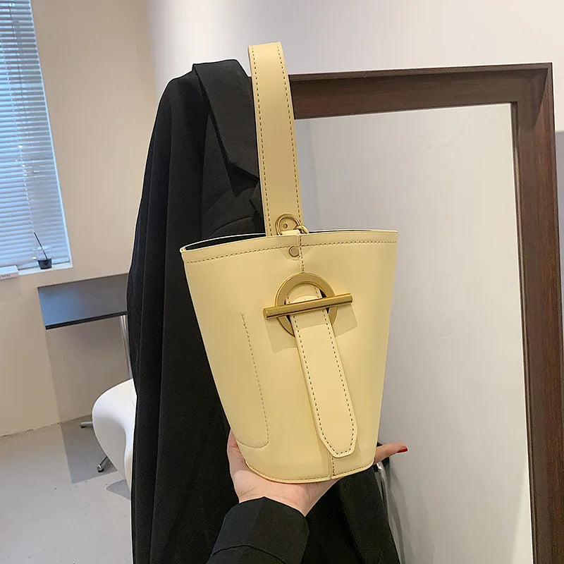 Casual Tote Bucket Crossbody Bag PU Leather Handbag