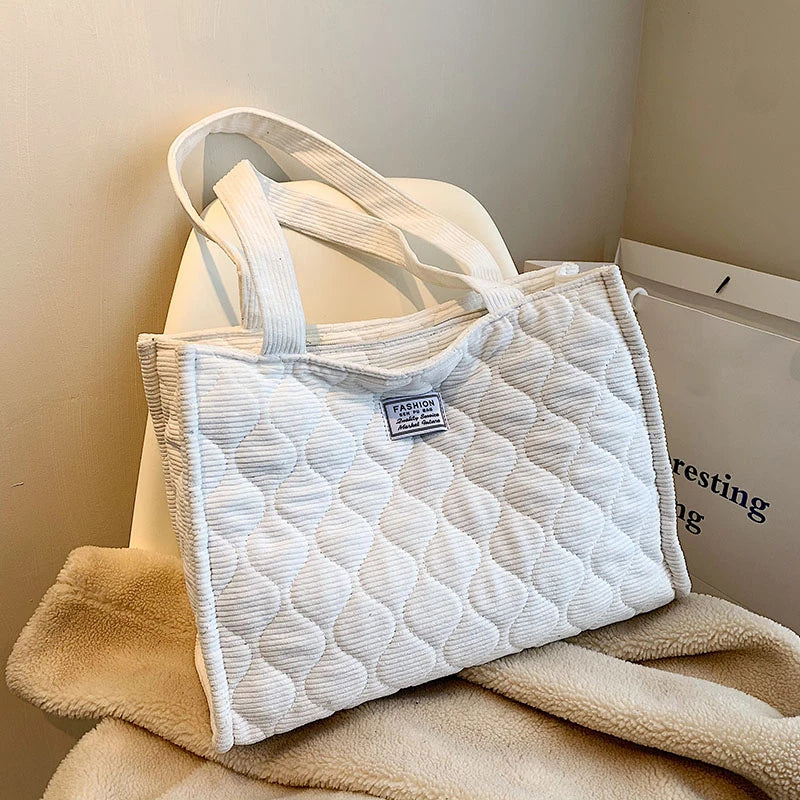 Casual Corduroy Satchel Winter Totes Zipper Handbags