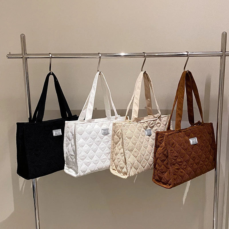 Casual Corduroy Satchel Winter Totes Zipper Handbags
