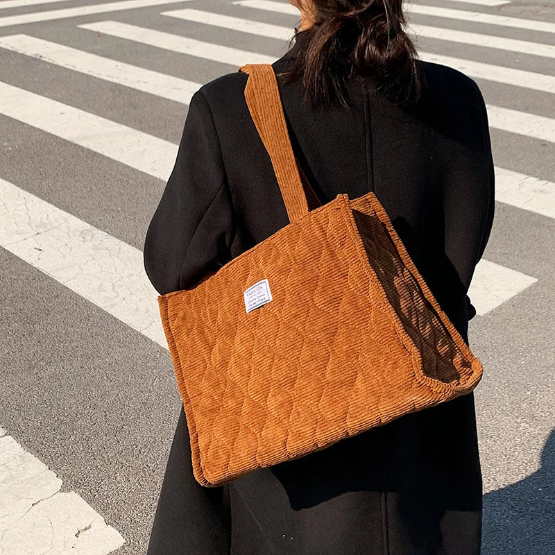 Casual Corduroy Satchel Winter Totes Zipper Handbags