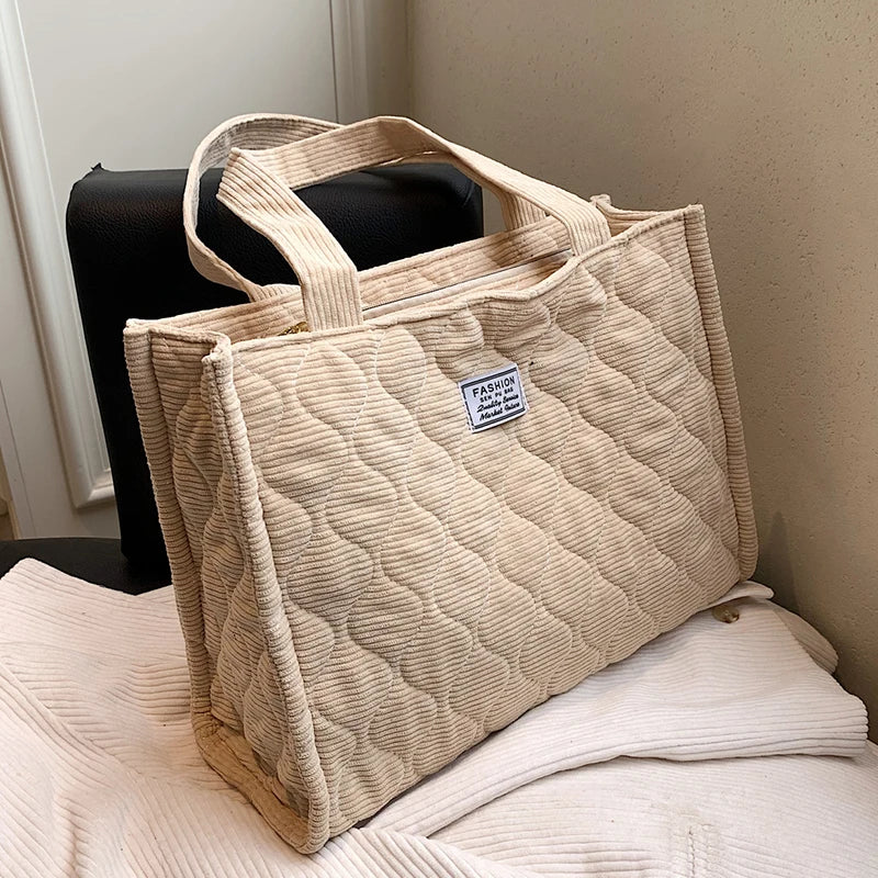 Casual Corduroy Satchel Winter Totes Zipper Handbags