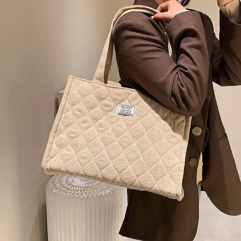 Casual Corduroy Satchel Winter Totes Zipper Handbags