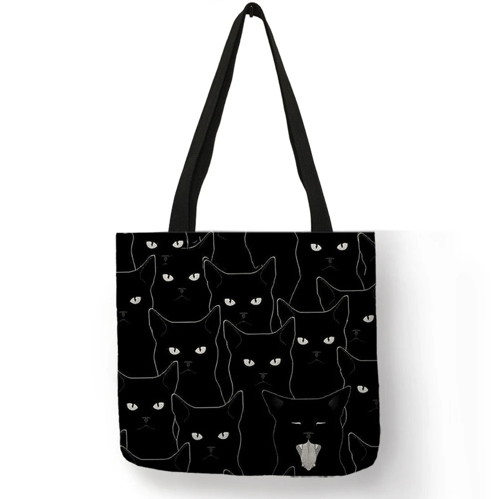 Cat Print Fabric Foldable Shopping Bag for Women