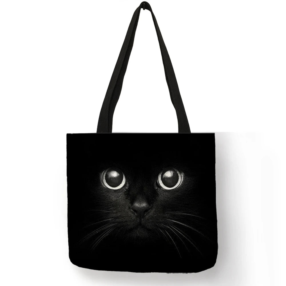 Cat Print Fabric Foldable Shopping Bag for Women