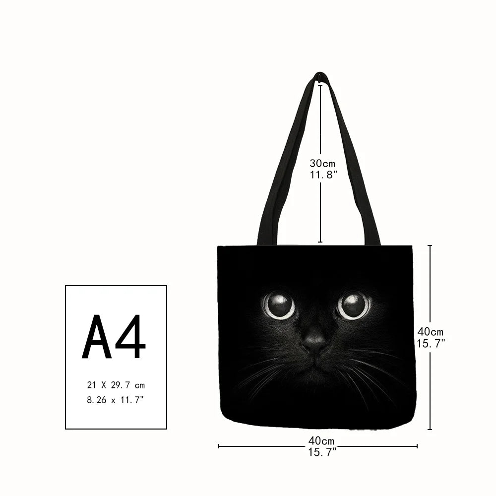 Cat Print Fabric Foldable Shopping Bag for Women