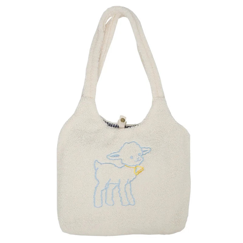 Embroidery Canvas Tote Shoulder Bag Large Capacity Shopping Bag