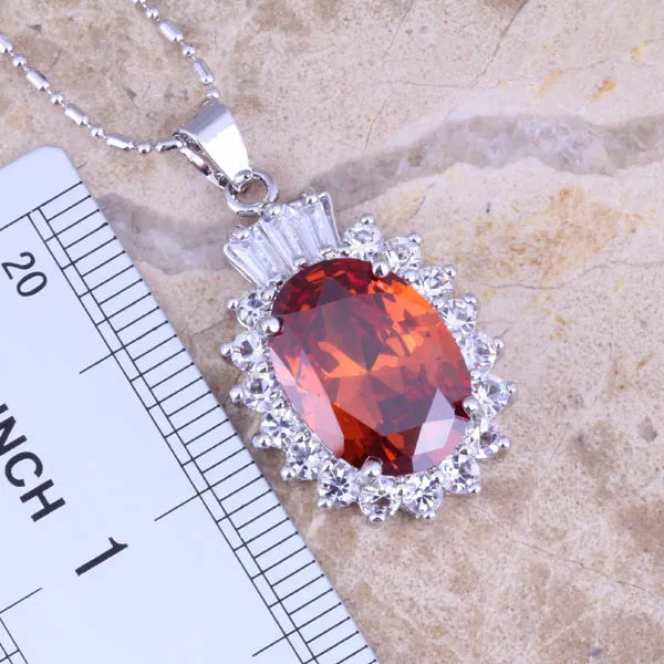 Brown Morganite CZ Silver Plated Jewelry Set Size 6-10