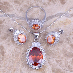 Brown Morganite CZ Silver Plated Jewelry Set Size 6-10