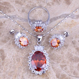 Brown Morganite CZ Silver Plated Jewelry Set Size 6-10