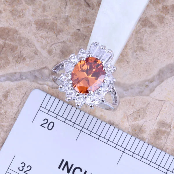 Brown Morganite CZ Silver Plated Jewelry Set Size 6-10