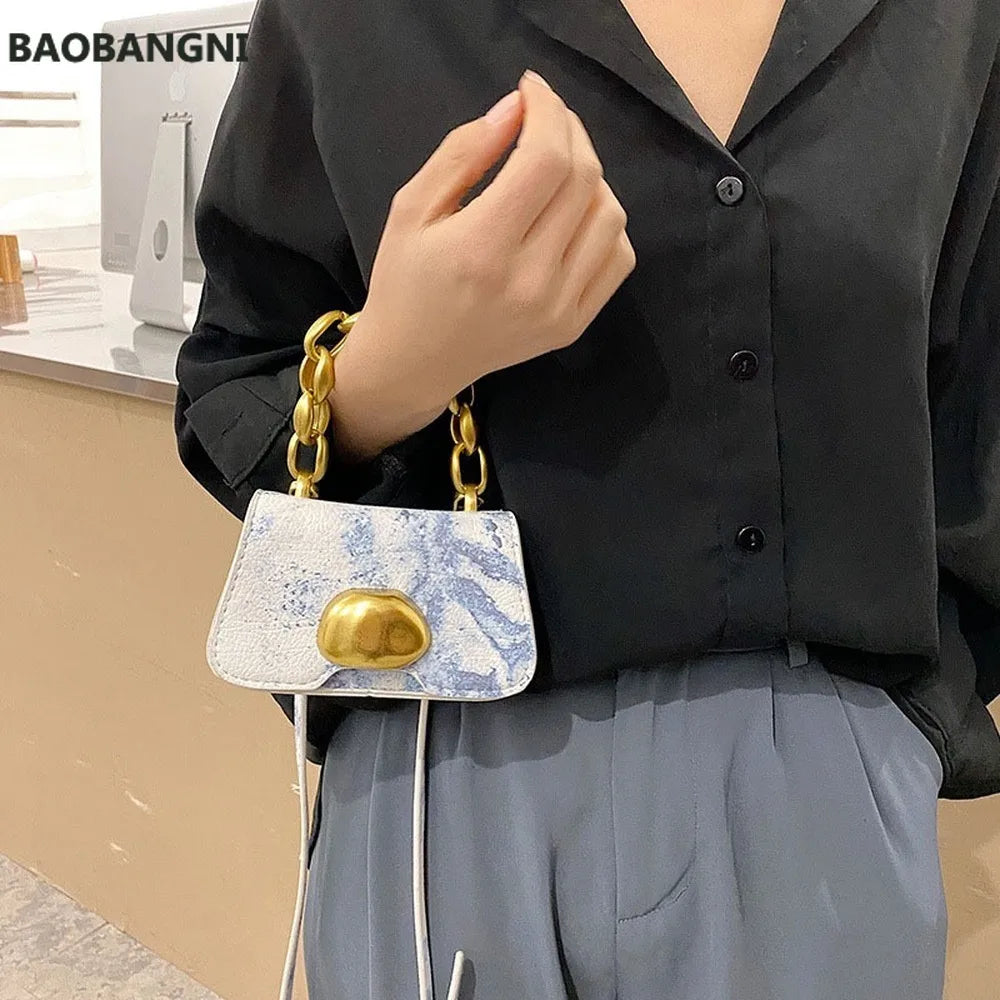 Fancy Frills Mini PU Leather Crossbody Bag Women's Chain Lipstick Shoulder Handb