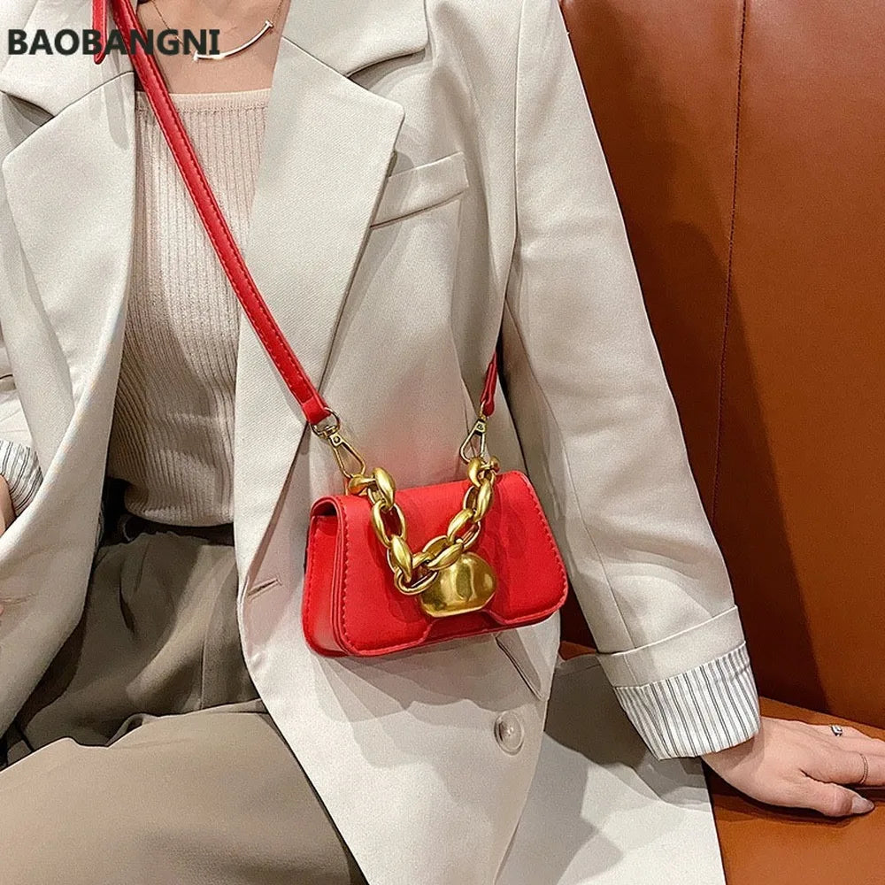 Fancy Frills Mini PU Leather Crossbody Bag Women's Chain Lipstick Shoulder Handb