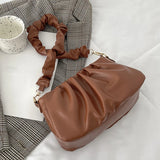 Pleated Cloud Bag For Women PU Leather Underarm Bag Solid Shoulder Bag