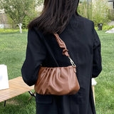 Pleated Cloud Bag For Women PU Leather Underarm Bag Solid Shoulder Bag